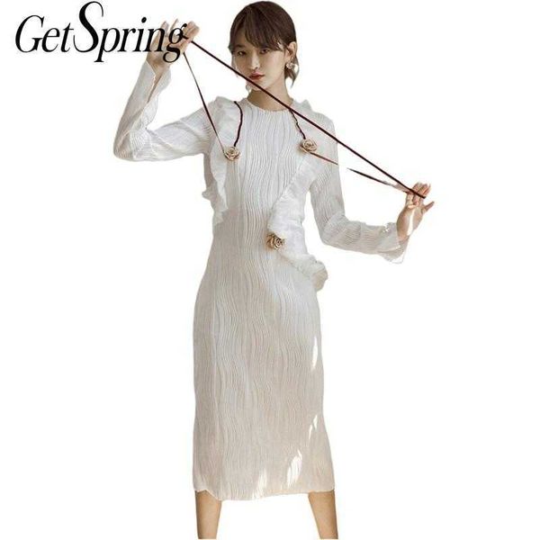 

getspring women dress elegant white es long sleeve striped vintage temperament girl fashion es autumn spring 210601, Black;gray