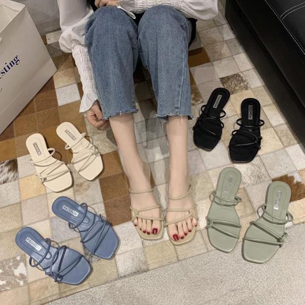 

zapato mujer women brand slippers fashion narrow band summer slides open toe flat casual shoes female beach flip flops, Black
