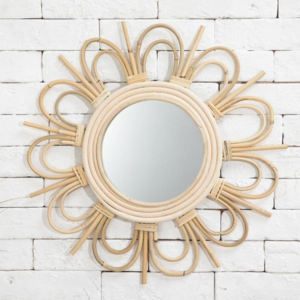 

rattan mirror round makeup dressing bathroom wall hanging innovative art decoration nordic primary color wicker decor mirrors