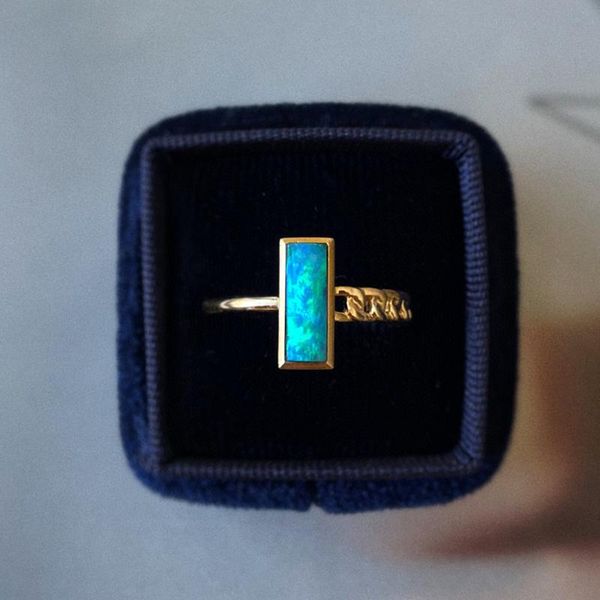 

cluster rings aazuo 18k pure solid yellow gold natural blue opal original classical geometry rectangle shape ring gift for woman & girls, Golden;silver