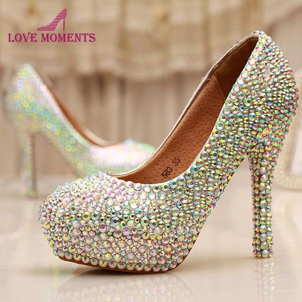 

cinderella crystal shoes nightclub high heel platform bridal wedding ab glitter rhinestone party prom dress, Black