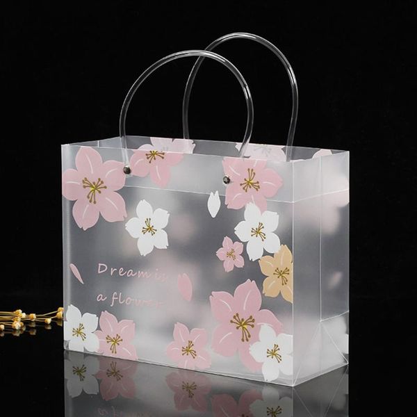 

cherry blossom transparent frosted pp handbag christmas gift packing candy bridesmaid wedding souvenir flower year bag wrap