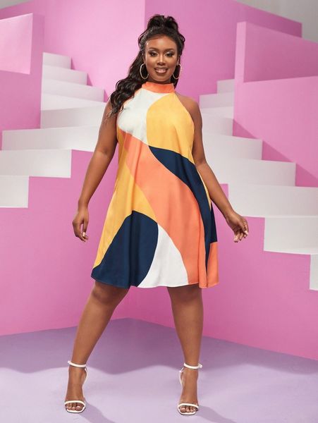 

x ishaarah plus colorblock tie back dress v2kq#, Black