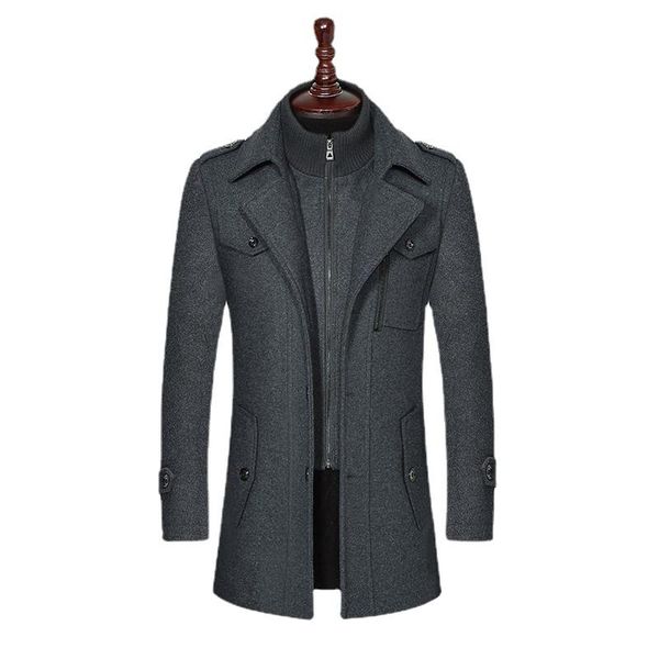

men's wool & blends fashion winter mens double collar thick jacket single breasted trench coat men, Black