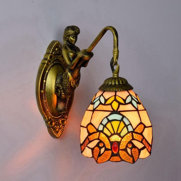 

wall lamp dia15cm european vintage baroque stained glass living room dinning bedroom bar aisle balcony light sconce