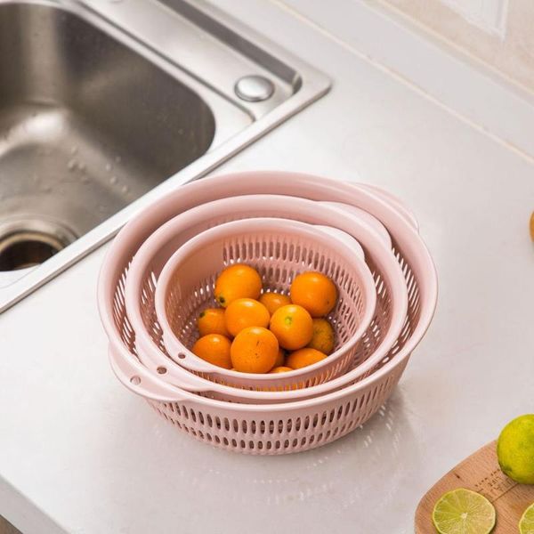 

storage baskets 3pcs/set round hollow drain washing basket plastic kitchen sink fruit vegetable container