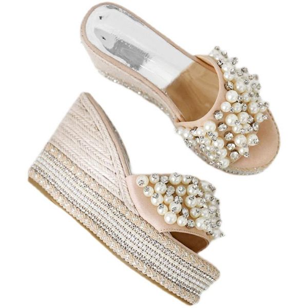 

summer beach versatile beaded high heeled women sandals dress shoes, Black