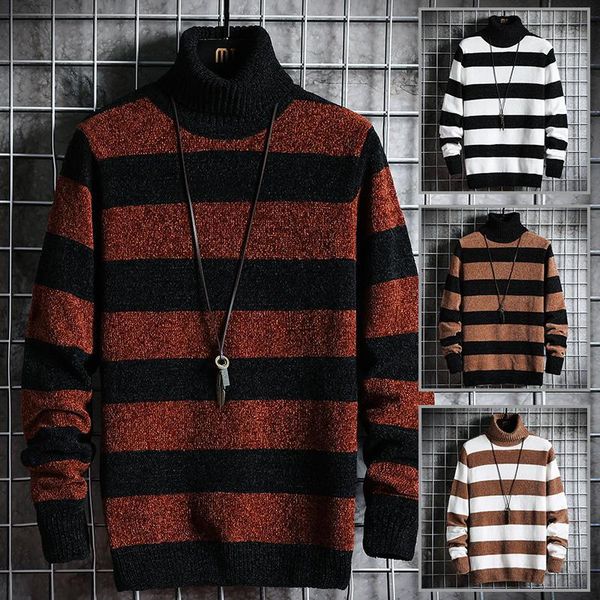 

Men's Sweaters Sweater Turtleneck Men Knitwear Long Sleeve Slim Homme Fit Knitted Cotton 1TWE, White;black