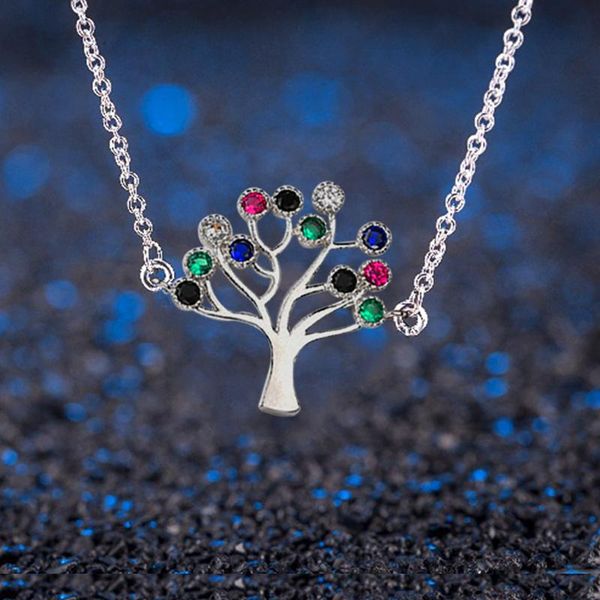 

chokers colorful happiness tree pendant necklace women jewelry 2021 fashion bijoux cz zircon crystal silver chain choker necklaces, Golden;silver