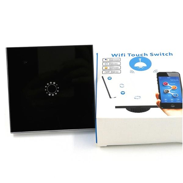 

smart home control wifi wireless touch toughened glass switch panel led light wall 1 gang (black)