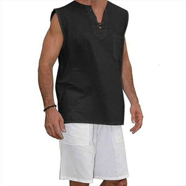 

fashion men tee sleeveless tank cotton linen hippie vest man male, White;black