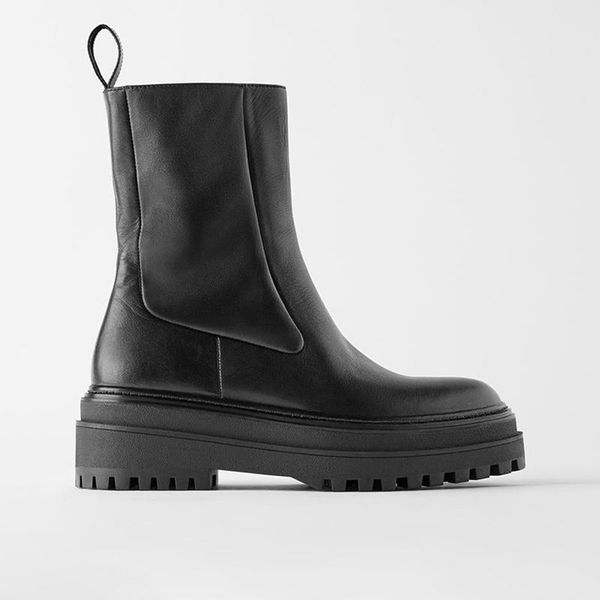 

boots 2021 fashion winter ankle for women side zip black leather chunky heel platform shoes