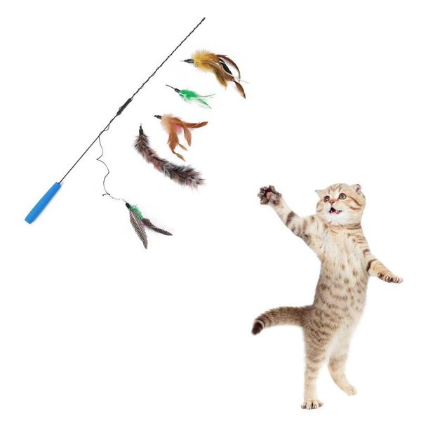

funny cat / kitten pet teaser feather wire puppy toy wand beads play toys