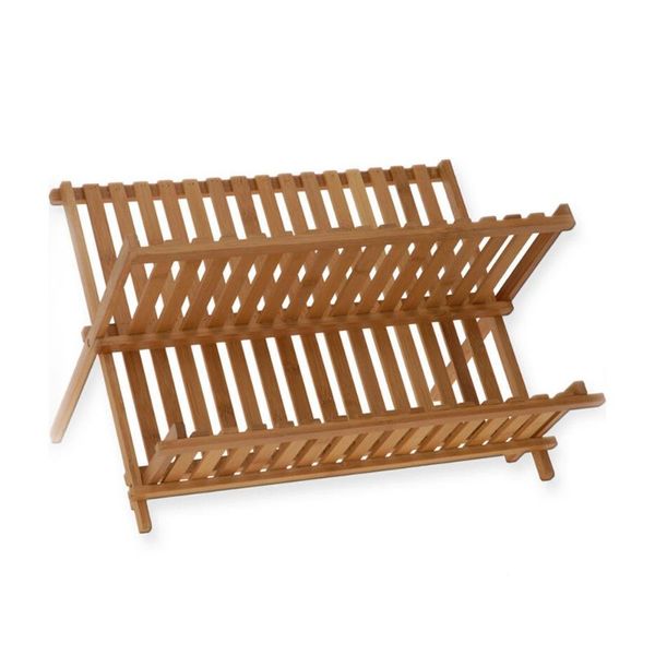 

hooks & rails folding bamboo dish rack drying holder utensil drainer (wood color)