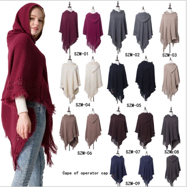 

fall/winter 2021 new scarves casual solid color turtleneck hooded loose cape shawl knitted women sweaters and pullovers wholesale, Blue;gray
