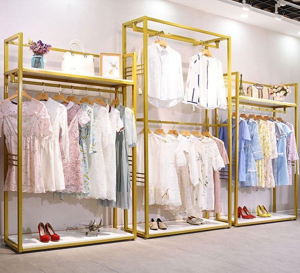 

hangers & racks golden clothing shop solid wood display shelf, ground-type double-deck shelf side-hanging clothes for men and women
