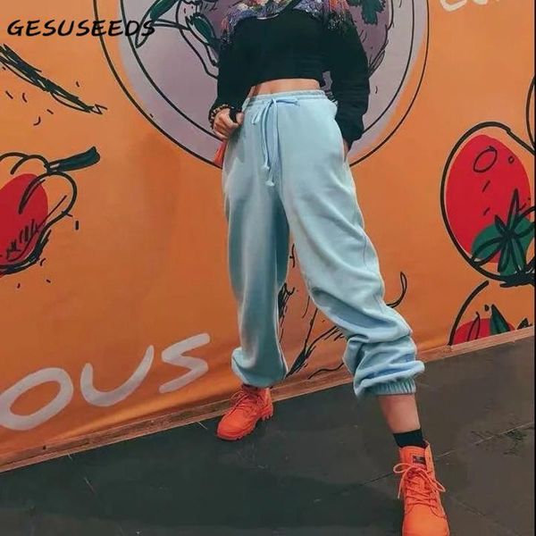 

casual pants vintage joggers women sweatpants baggy high waisted black knitted harajuku blue trousers female women's & capris, Black;white