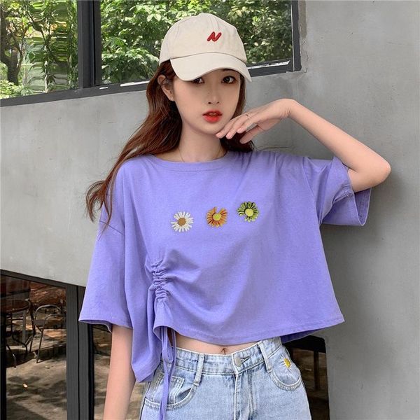 

women's t-shirt net red short-sleeved women ins super fire navel high-waist xia chao n005, White