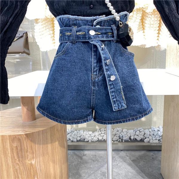 

women's shorts 2021 flower bud high waist lace up casual versatile wide leg pants fashion slim denim loose a-line, White;black