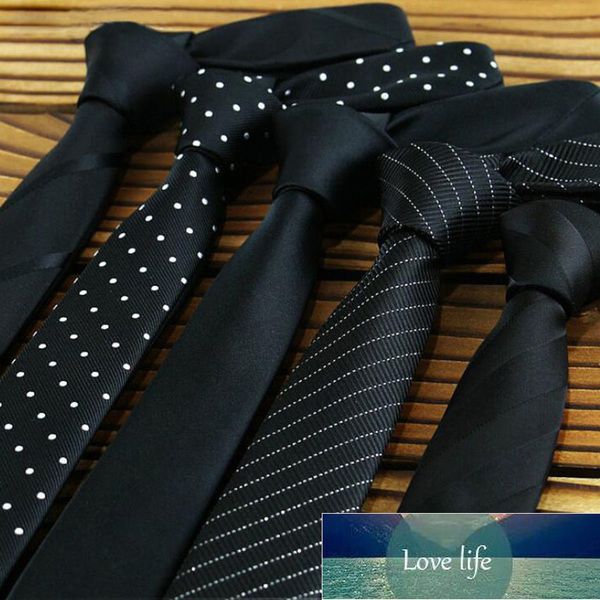 Ricnais Fabrika Satış 5 cm Siyah Erkek Skinny Ties Polyester Ipek Ekose Çizgili Noktalar Jakarlı Dar Kravat Boyun Kravat Parti