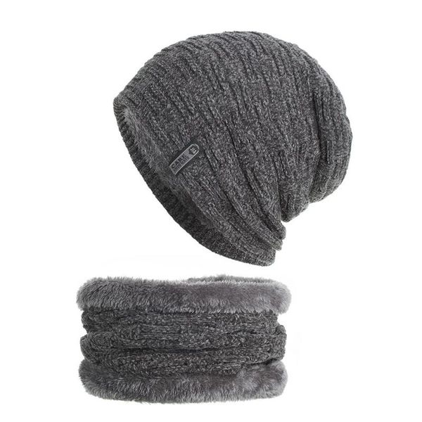 

hats, scarves & gloves sets 2pcs winter men's knitted hats and set warm plus velvet thick knit wool hat scarf woman fashion suit unisex, Blue;gray