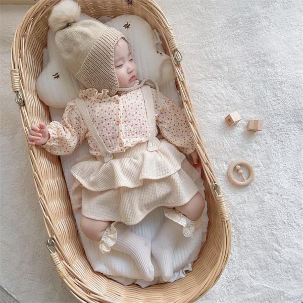 

clothing sets korean style spring baby girls 2-pcs long sleeves plaid shirt + bodysuit ruffles skirt kids clothes e203 5ge0, White