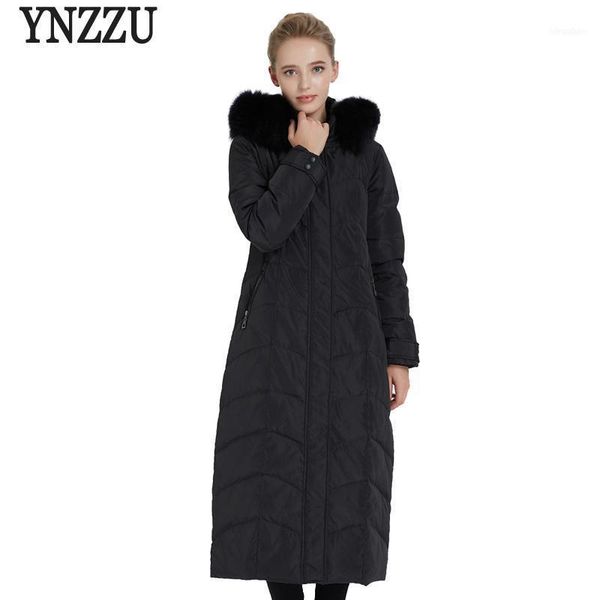 

women's down & parkas ynzzu 2021 winter jacket elegant extra long duck coat woman with real fur collar warm outwear plus size o, Black