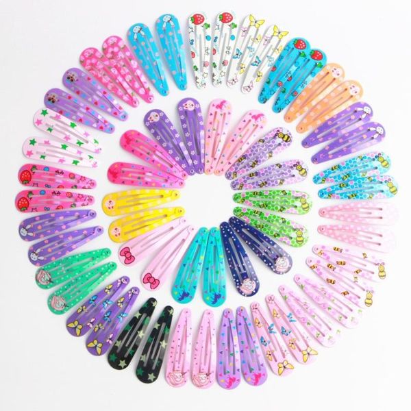 

40pcs/lot children 5cm hair clips pins cute cartoon printed hairgrips snap metal barrettes bow accessories for girls, Slivery;white