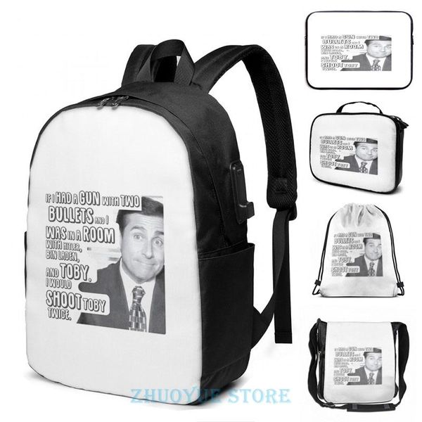 

backpack funny graphic print the office - freakin toby usb charge men school bags women bag travel laptop