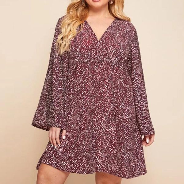 

casual dresses women fashion v-neck print dress stylish long sleeve loose for shopping daily wear, Black;gray