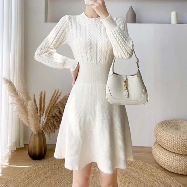 

casual dresses dress women 2021 knitting solid color round neck long sleeve high waist autumn winter simplicity korean fashion, Black;gray