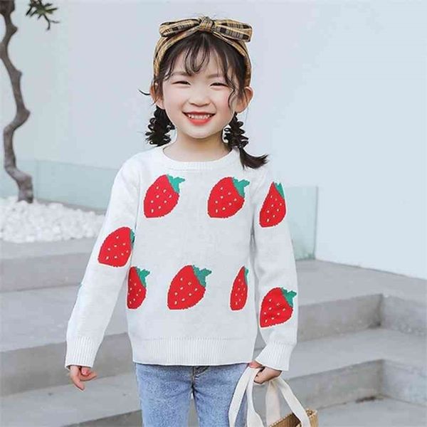 Baby Girls Sweater Outono Primavera Kids Knitwear Meninos Pulôver Morango Roupas Infantis de Malha 210521