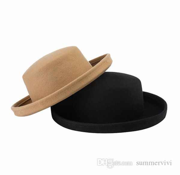 

children cashmere woolen cap baby girls falt flanging jazz hat kids casual hats christmas party boys gentleman caps q1399, Yellow