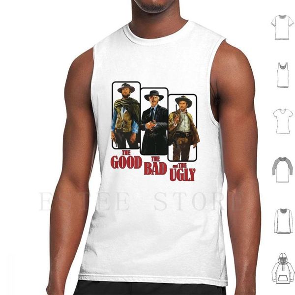 

men' tank the good bad and ugly poster graphic vest sleeveless cowboy western movie clint eastwood, White;black