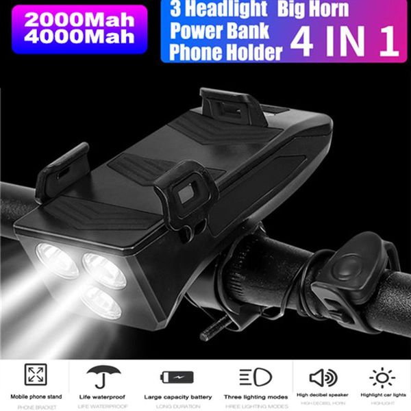 

in 1 bike front light multifunction phone holde horn power bank bicycle lamp cycling accessories lights