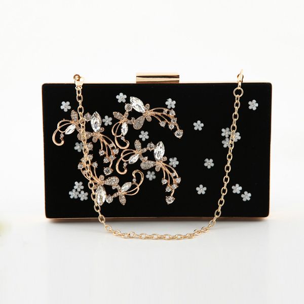 

fashion evening bag sweet lady dinner trend flocking inlaid diamond banquet wedding dress women's one shoulder slanting hand