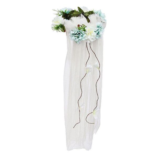 

bridal veils t84b womens wedding garland tulle veil seaside holiday rainbow artificial flowers crown long vine ribbon headband hair, Black