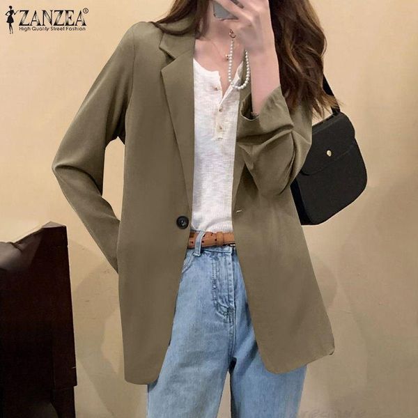 

women's suits & blazers 2021 zanzea elegant women autumn long sleeve solid blazer stylish lapel neck loose ol jackets casual outwear of, White;black