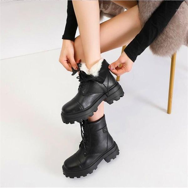 

boots fur one-piece women's high-heeled increase thick-soled black rivet winter snow1
