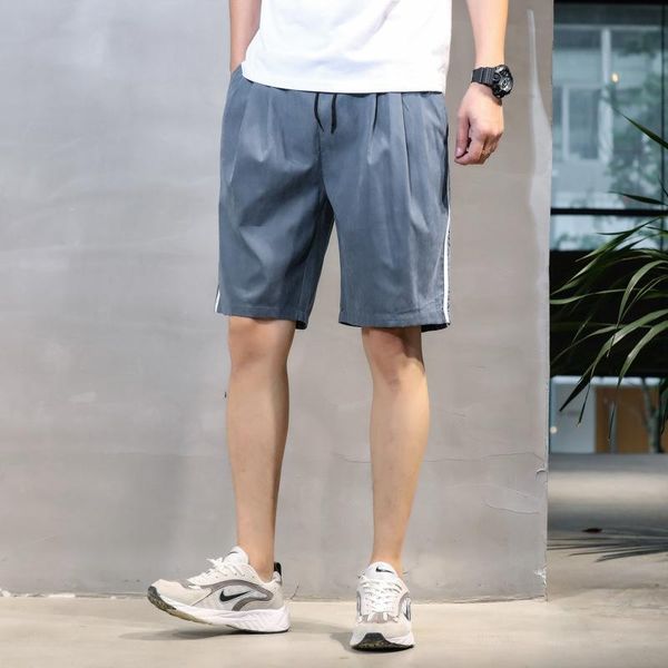 

summer men's pants elastic waist trousers shorts homme slim fit casual quick dry joggers sports running gym knee-length, White;black