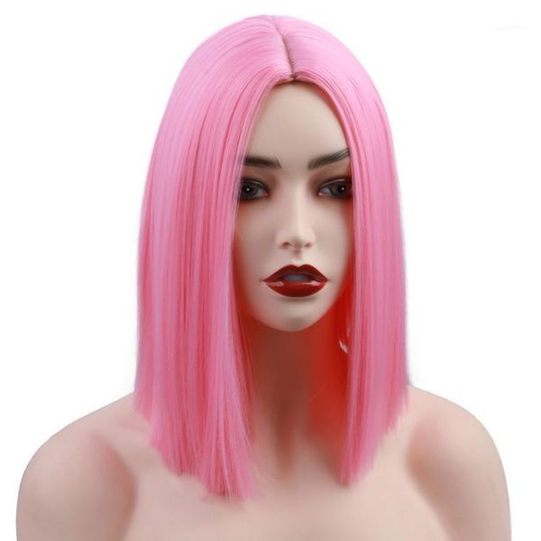 

short synthetic wig straight female bob hair high temperature middle part for cosplay party1, Black