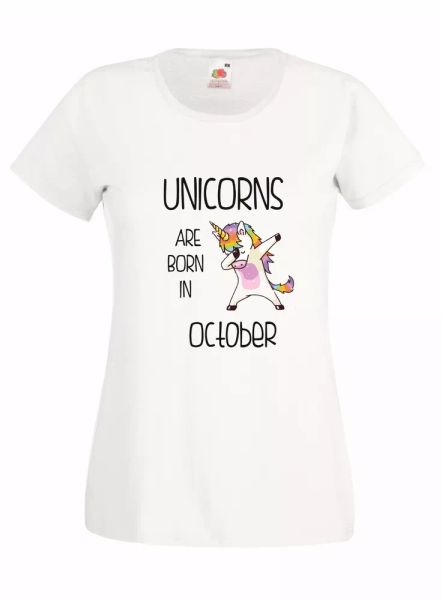 

t-shirt shirt women j2069 unicorns are born in october unicorn party, White;black
