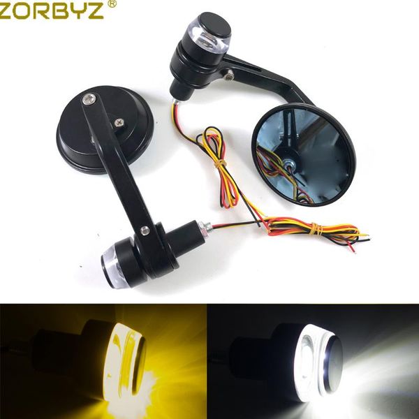 

motorcycle 7/8" 22mm black aluminium handle bar end rearview side mirror with led turn signal strobe marker light mirrors