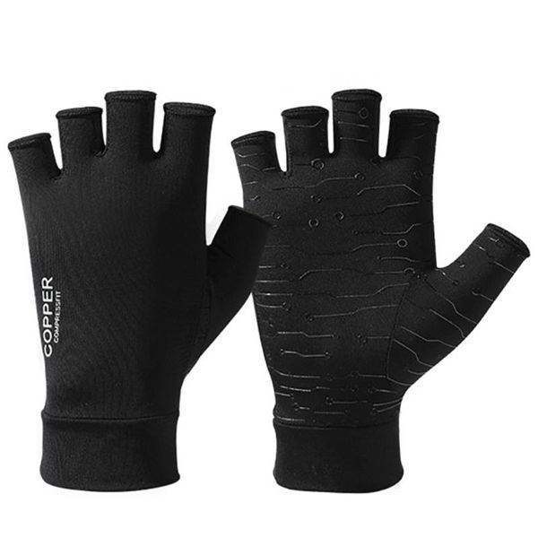 

wrist support gobygo 1pair half-finger pressure gloves fiber rehabilitation sports non-slip training cycling protective unisex, Black;red