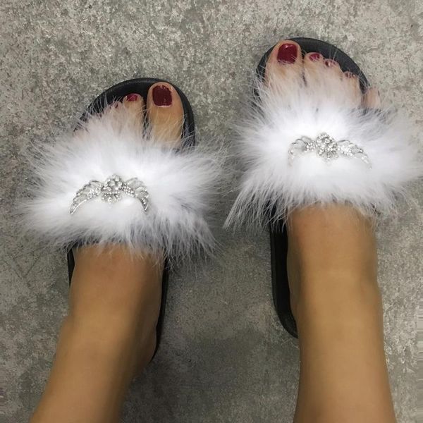 

slippers 2021 bow plush fashion slides women summer sandals diamond lovely beach shoes multicolor casual flip flops trendy, Black