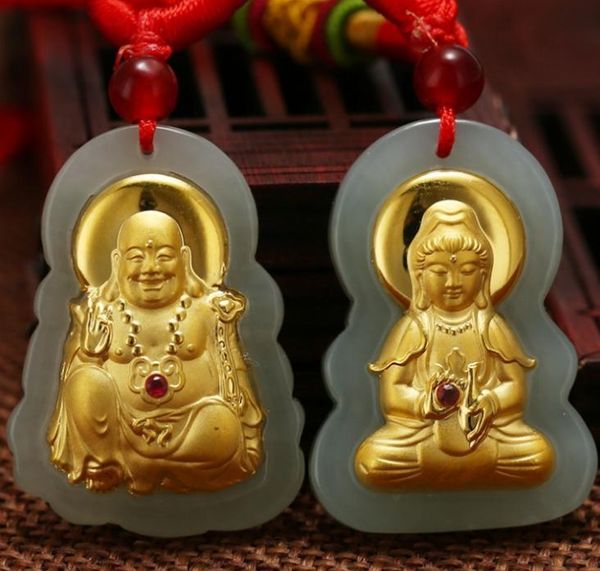 

gold inlaid jade inlay and tian yu guanyin buddha pendanth36# lockets, Silver