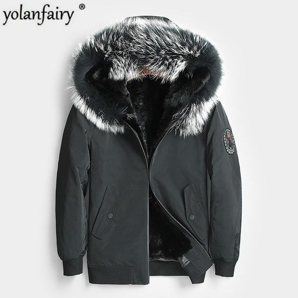 

men's leather & faux real fur coat men mink raccoon collar parka mens clothing 2021 korean baseball jacket casaco 8807 yy1036, Black