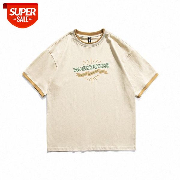 

forn3 men's round neck pullover t-shirt qingliu fake two loose letter printing short-sleeved men #cw4c, White;black