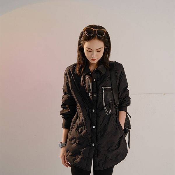 

meiyang meiyang rock sound wave light down jacket white duck medium long thin short autumn winter female, Black