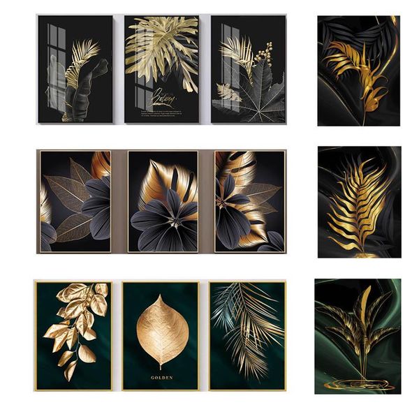 

paintings modern abstract golden leaves wall art canvas painting posters prints pictures for living room home decor bedroom no framed